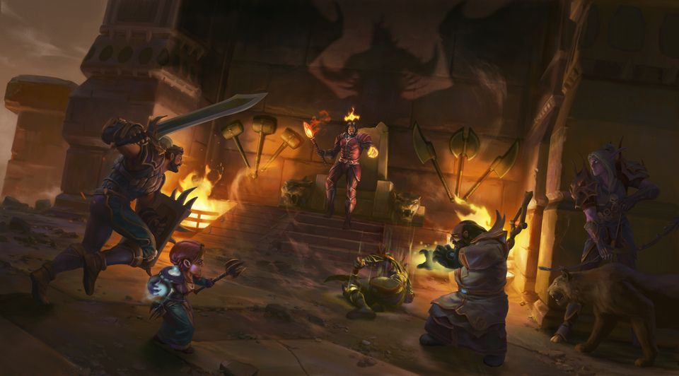Raiders facing Nefarian, from Blizzard's WoW Classic key art