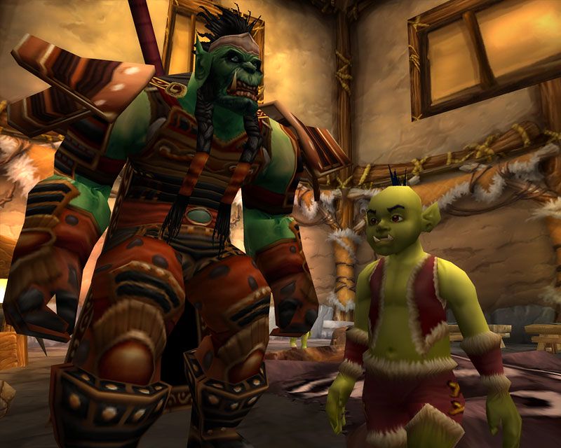 An orc orphan and his guardian in Orgrimmar