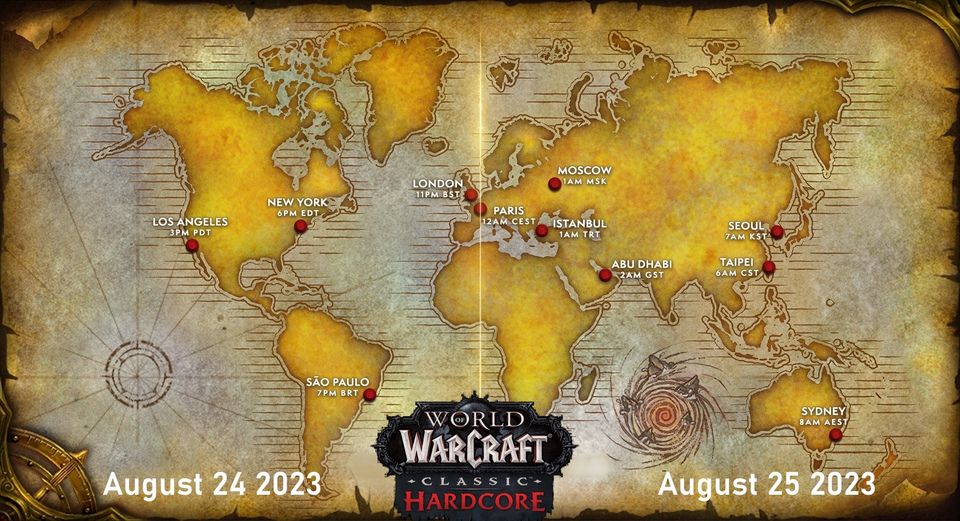 Classic Hardcore's release times around the world, August 24 and 25, 2023