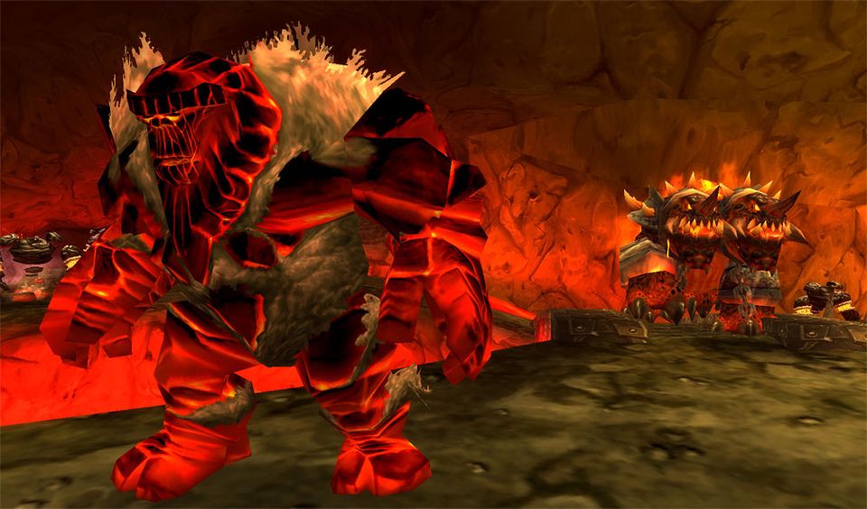Golemagg with a Core Rager, in a screenshot from Blizzard's official Molten Core page