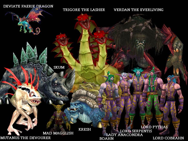 The Wailing Caverns bosses, with the four Fanglords in purple at the lower right