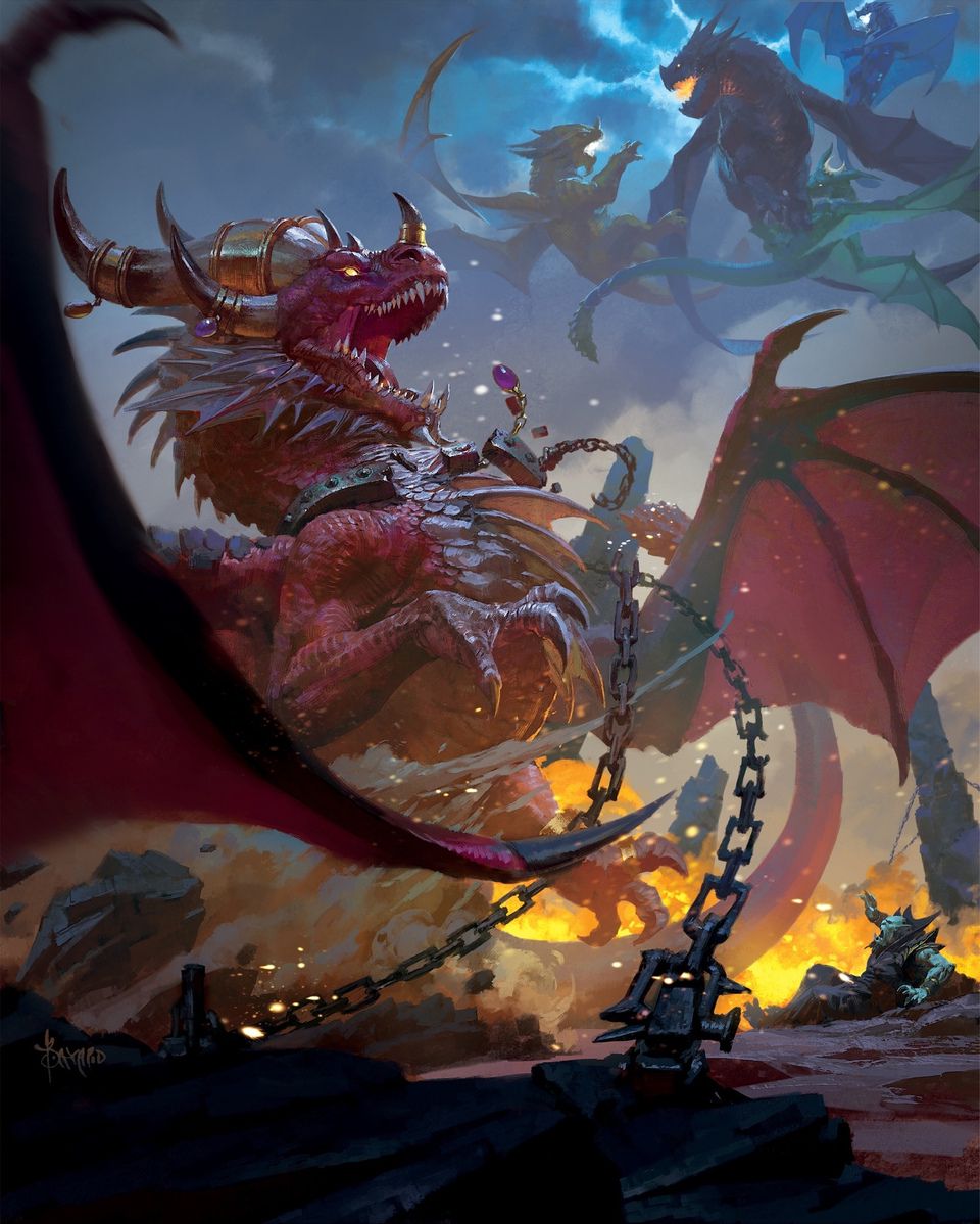 Alexstrasza breaks free of the Dragonmaw at Grim Batol, in art from the Chronicle