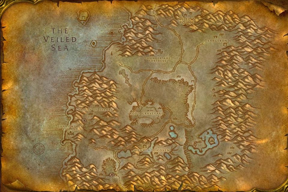 Desolace on the original world map; Rexxar walks the road between Stonetalon and Feralas