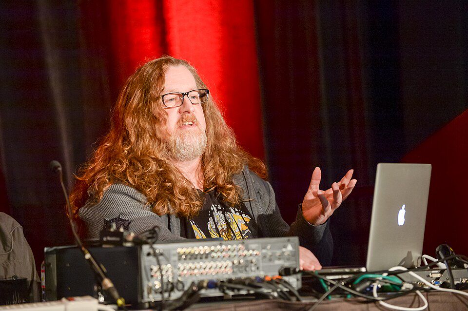 Brower at his 2015 GDC talk on the music of Diablo III: Reaper of Souls