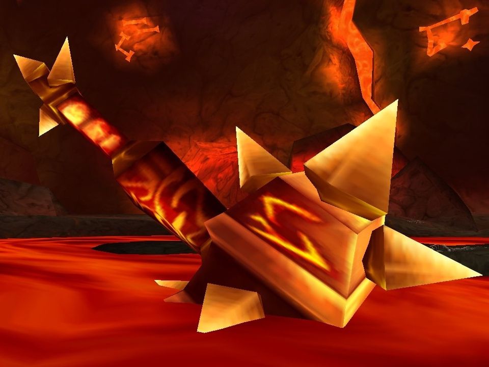 Sulfuras falling with Ragnaros at the end of the Molten Core fight