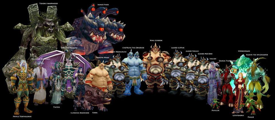 Tendris Warpwood (top left, behind the elves) in his original Classic model, among the other Dire Maul bosses