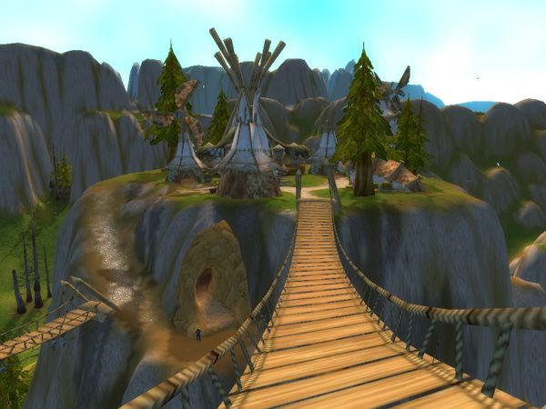 A rope bridge leading to Spirit Rise
