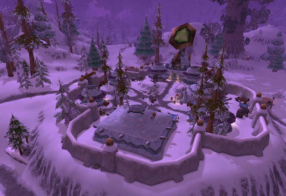 Everlook, the goblin town at the center of Winterspring